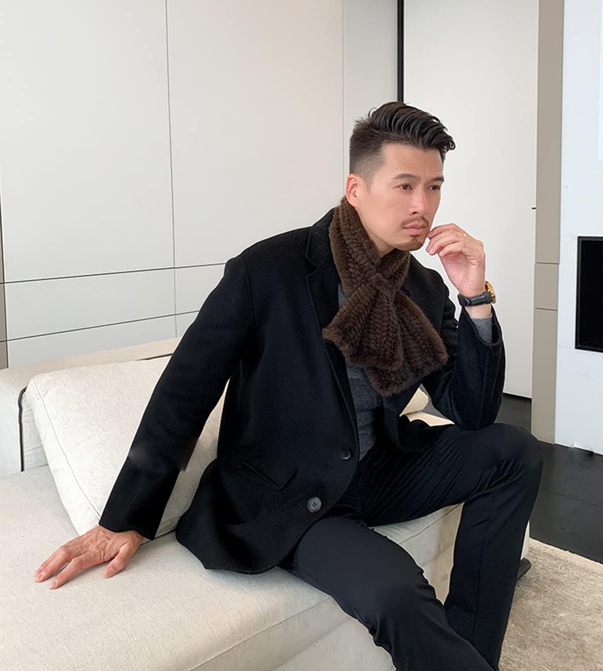 Men Winter Scarves Real Mink Hair Scarf Neckerchief Cold Weather Neck Warmer Party Casual Outdoor