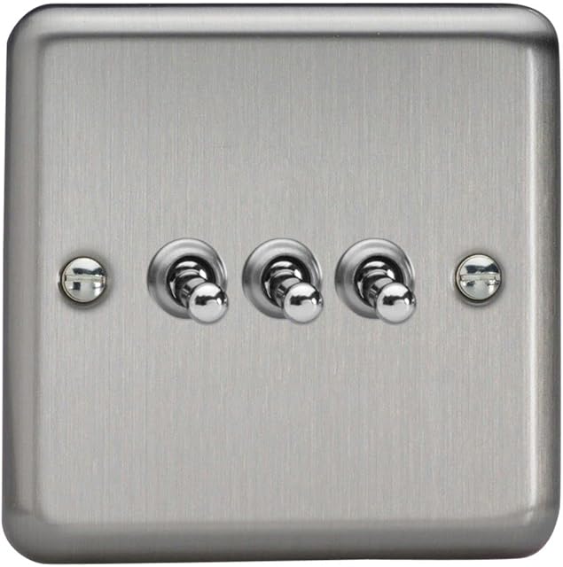 Varilight 3-Gang 10A 1- or 2-Way Toggle Light Switch Matt Chrome XST3