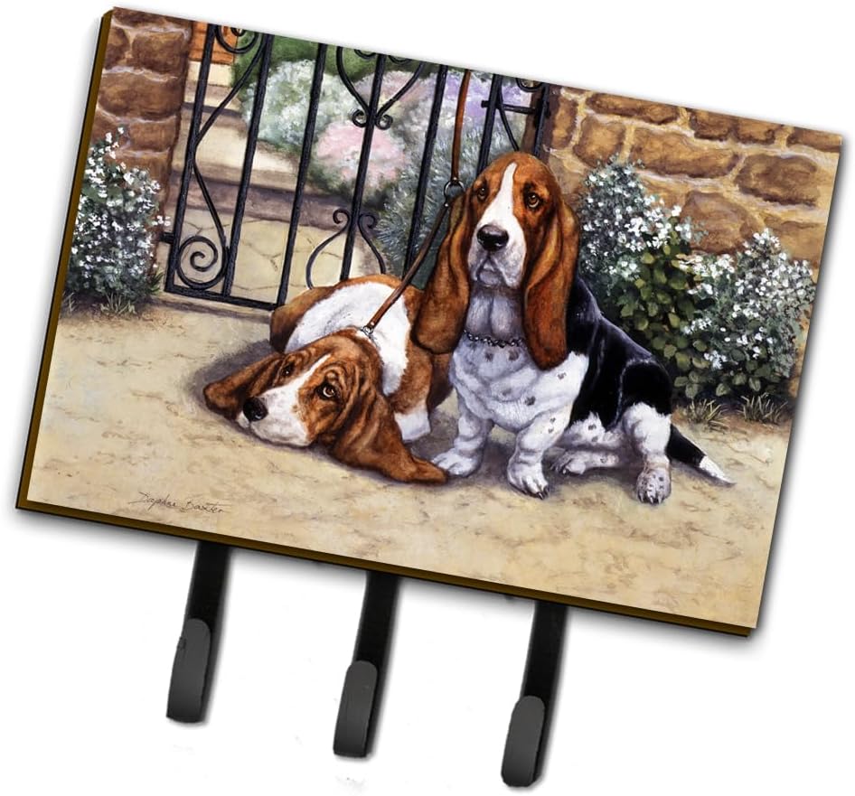 Caroline's Treasures BDBA0312TH68 Basset Hound at the gate Leash or Key Holder, Wall Hooks, Key Hooks Holder, Coat Rack Wall Mount, Coat Hooks, Hooks for Hanging Keys, Towels, Aprons, Leashes,