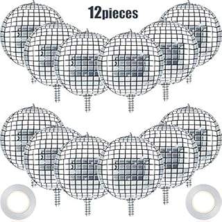 12 Pieces 22 Inch Large Silver Disco Ball Balloons Decorations Big 4D Sphere Balloons for 70s 80s Disco Party Decor Bachelorette Bride Dancing Queen Party Decorations