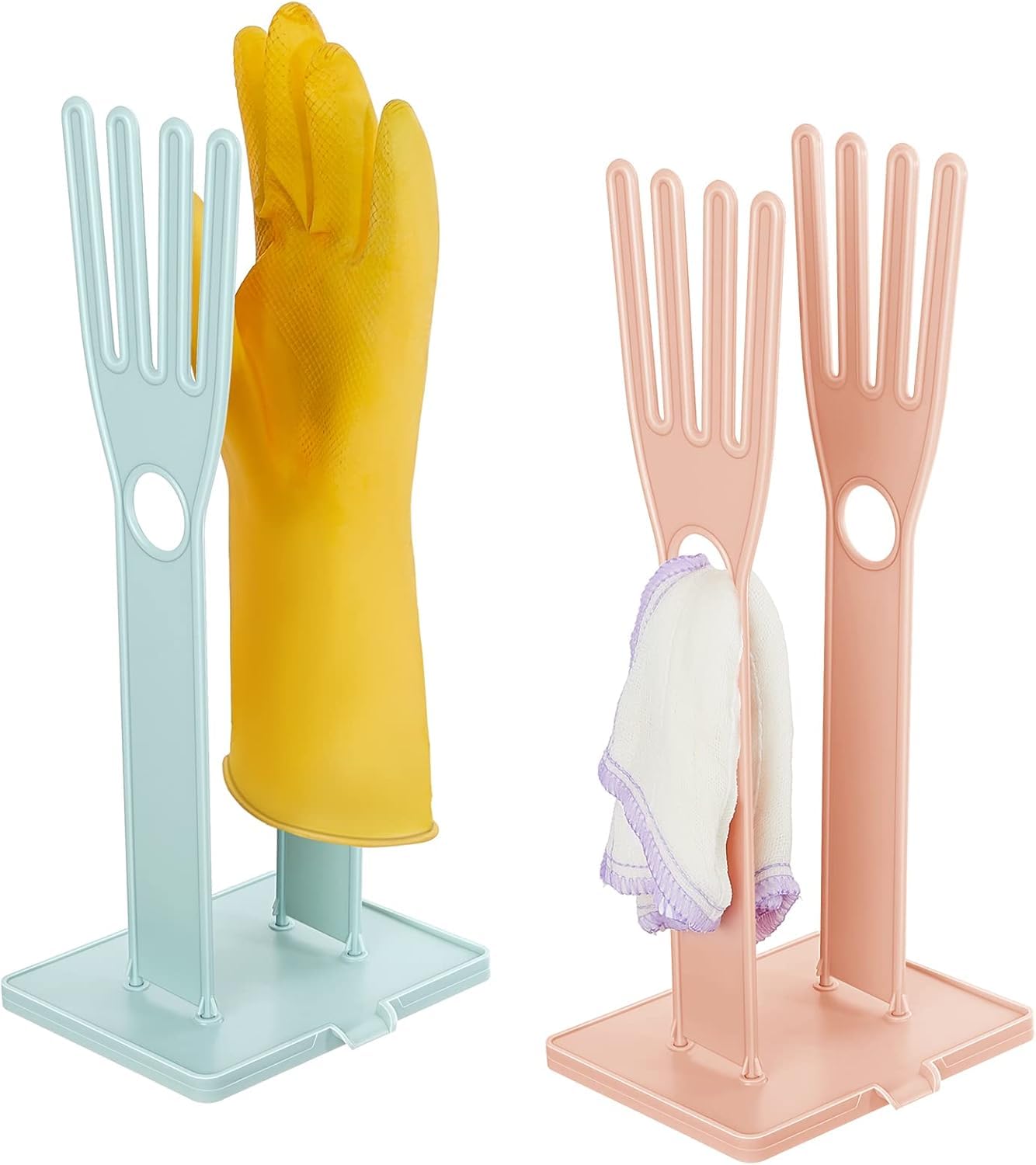 Qwyeiq 2Pcs Dish Glove Holder & Rag Dryer Plastic Compact Kitchen Mitten Holder For Sink Stand Reusable Towel Storage Holder Rubber Glover Drying Dryer Rack For Rags Sponge Food Bag Organizer