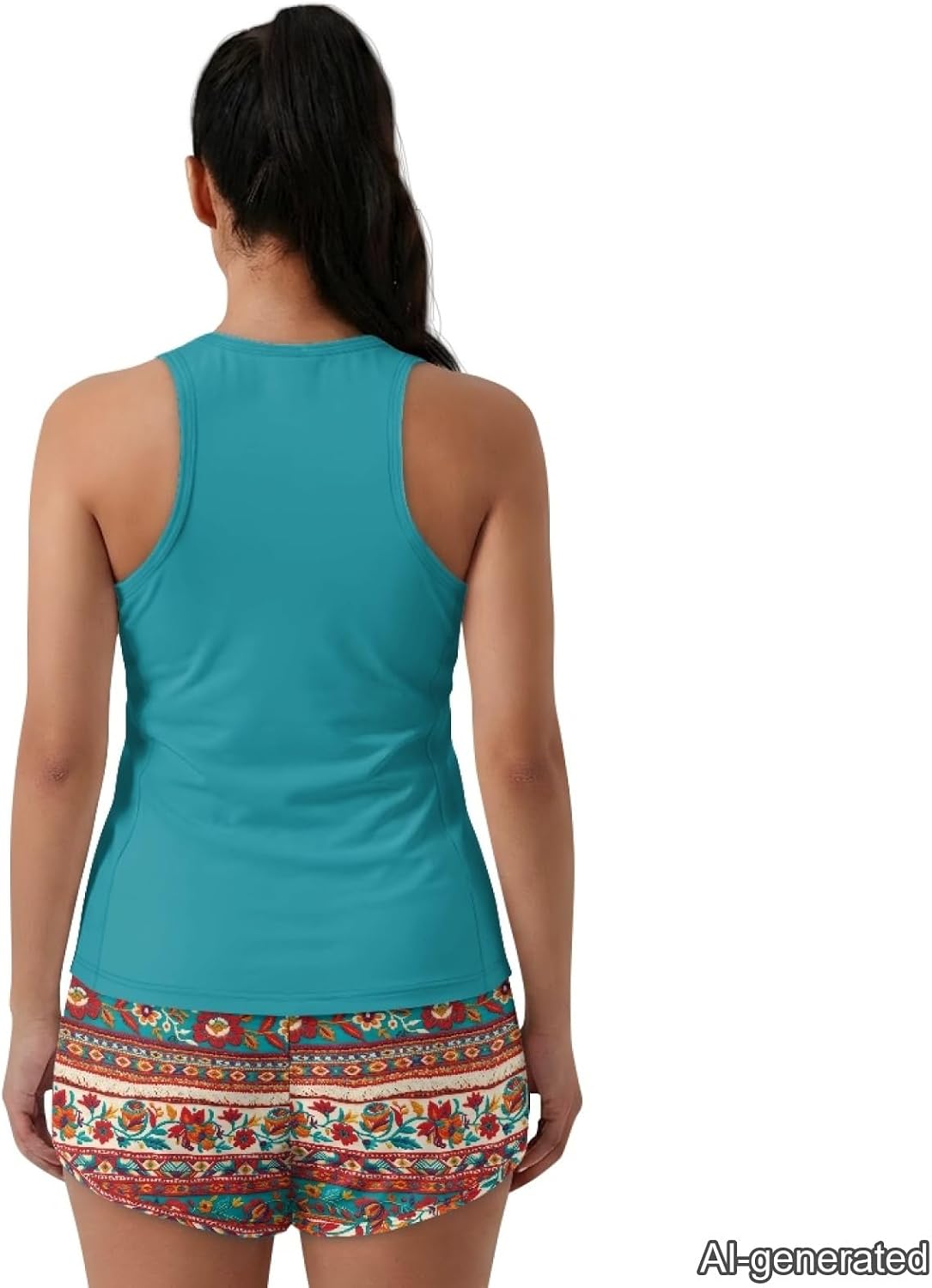 Women's Tankini Swimsuit, 2 Pieces Tummy Control Bathing Suit with Side Pockets Shorts and Tank Top