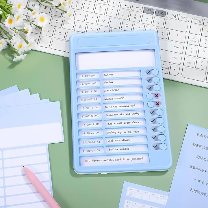 Portable Self-Discipline Chores Chart Daily Checklist Board with 15 Pcs Blank Paper Sliding Morning Routine Chart | Planning Boards Reminder Chart for Home School Office (1ps/Blue)