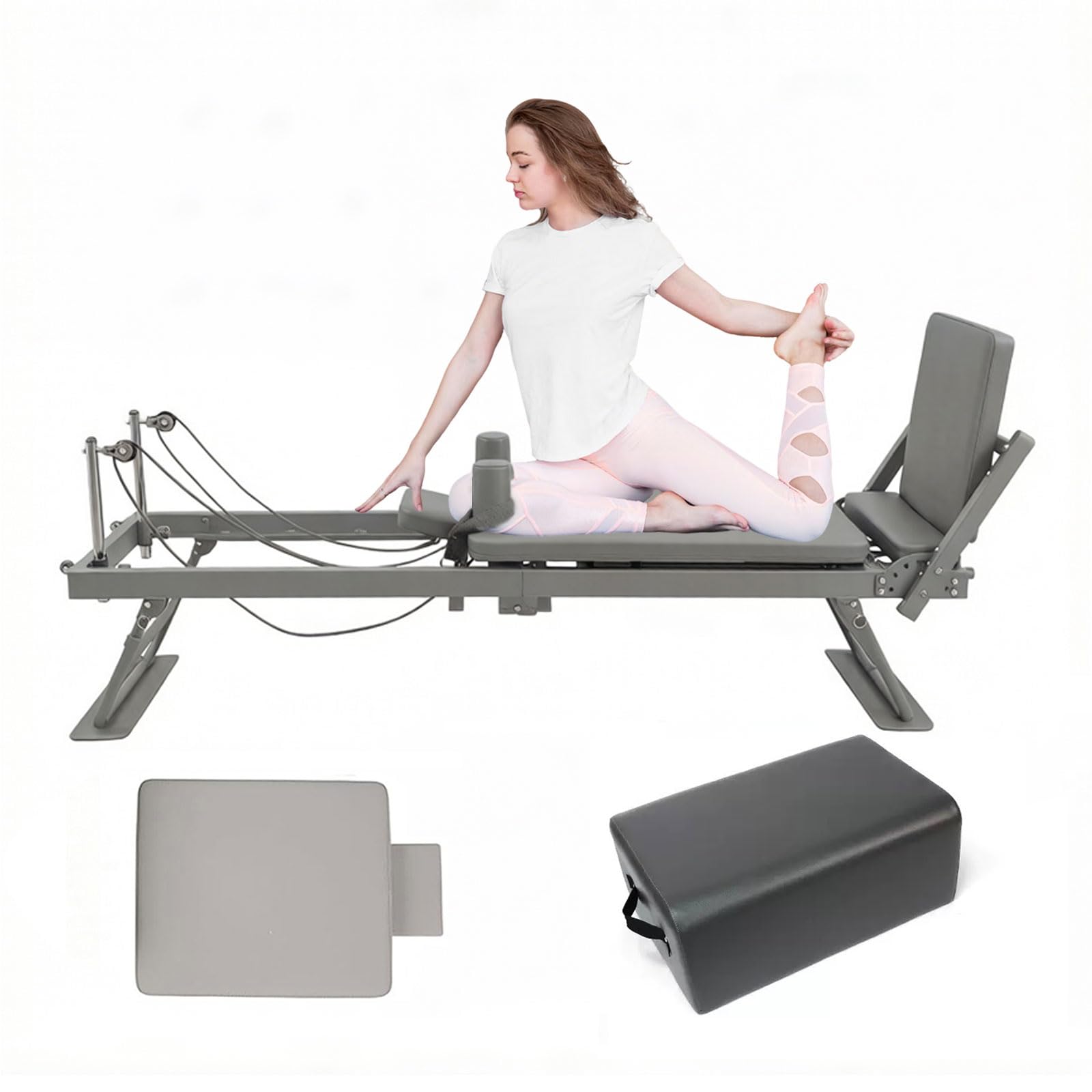 Macchina Pilates Pieghevole Professionale con 4 Molle, 5 Corde e Jump Board, Lettino per Allenamento Pilatess Core per Casa e Studio, Fino a 120 Kg,Grey-20box