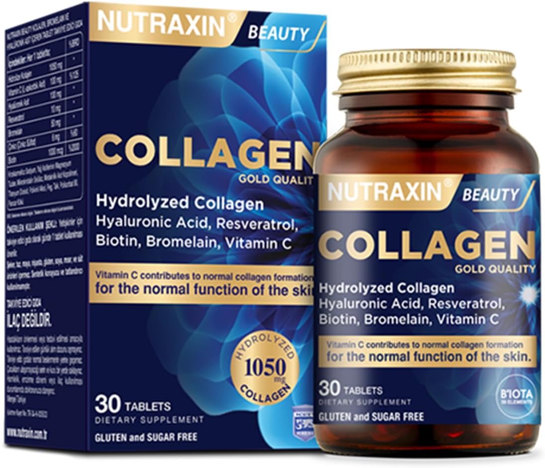 Nutraxin Beauty Collagen Gold Quality Tablets – With Hydrolyzed Collagen, Supports Skin Elasticity, Hair & Nail Strength, Anti-Aging Beauty Supplement for Women & Men – 30 Tablets