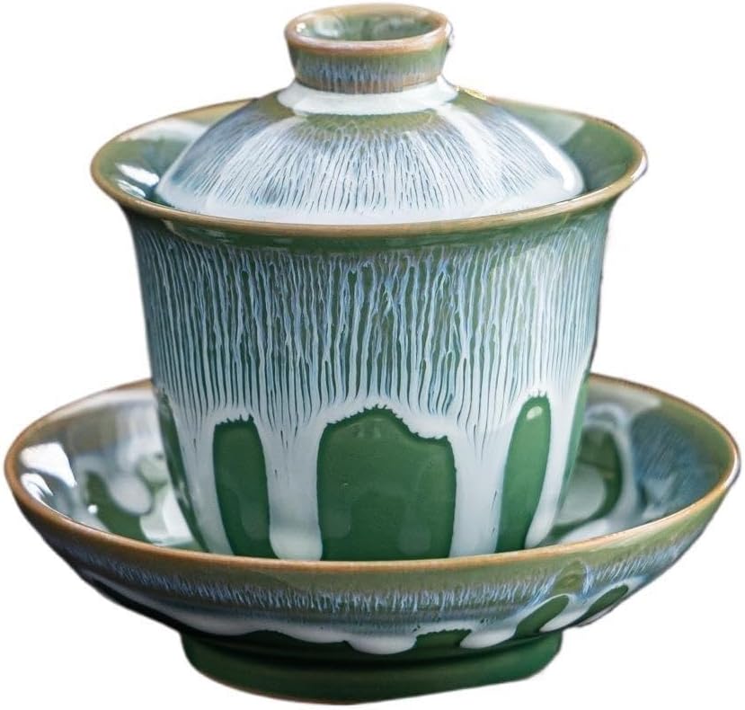 Temmoku Glaze Kiln‑Changed Gaiwan Tea Bowl, Sancai Porcelain Gaiwan
