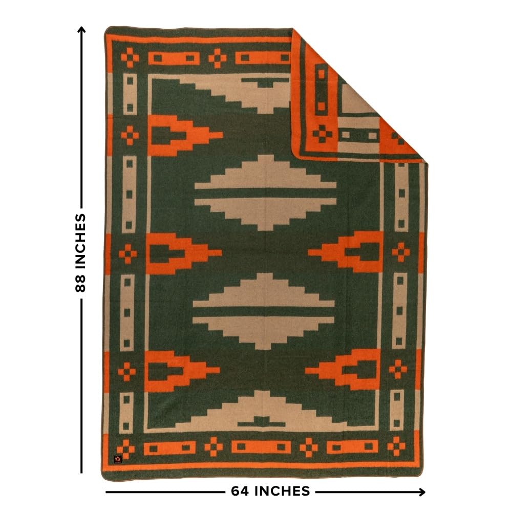 Arcturus - Rainier - Manta de lana cálida, gruesa, lavable para hogar, exterior, camping, eventos, pícnic, caza, viajes y kits de emergencia, tamaño individual, 2 kg, verde/naranja/beige (Lone Pine)