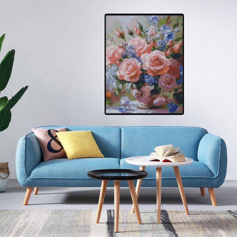 Image of Flowers Stamped Cross Stitch Kits Cross Stitch Patterns,Dimensions Cross Stitch Kits Embroidery Kit Arts and Crafts for Beginners 11.8x15.7 inch