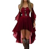 Gothic Dresses for Women Off Shoulder Halloween Medieval Vampire Witch Cosplay Dress Flowy Hem Renaissance Costume