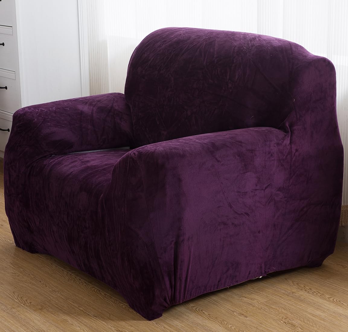 vctops 1-Piece Velvet Plush Stretch Chair Sofa Slipcover Soft Fuzzy Fluffy Armchair Covers Non-Slip Furniture Protector with Elastic Bottom for Kids, Pet (Purple,Chair)