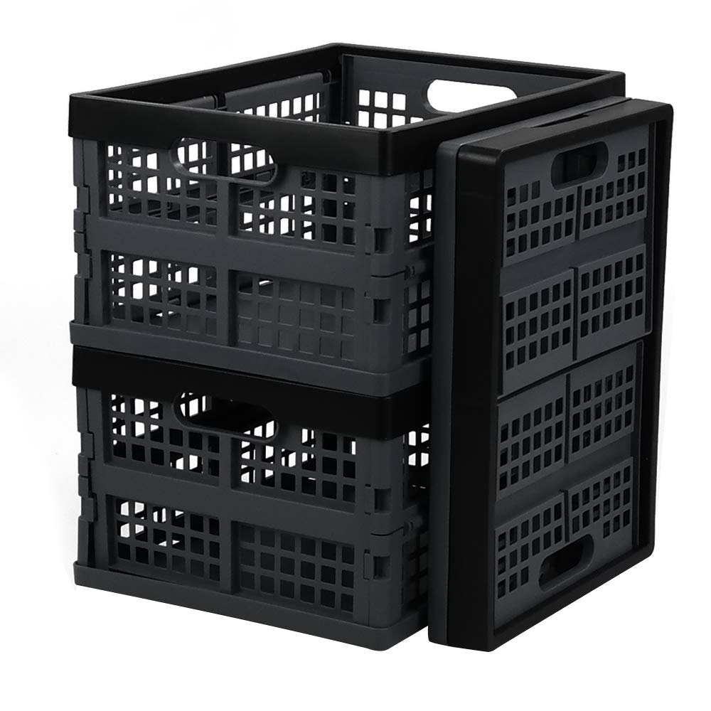 Leendines Black 3 Packs 15 Liter Folding Storage Crate, Collapsible Plastic Basket
