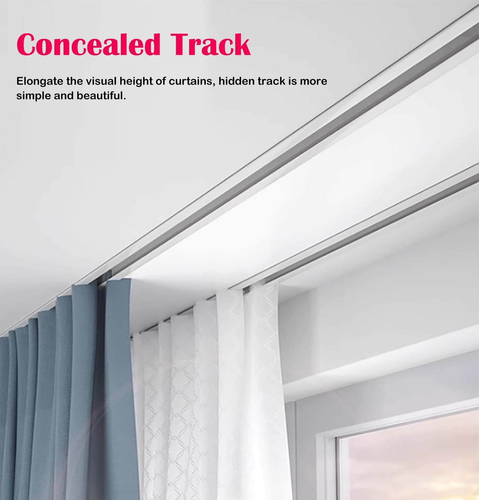 Ucare Tringle à rideaux en aluminium à fixation au plafond cachée pour cloisons de pièce, longueur réglable de 3 à 5 m, pour décoration d'intérieur élégante