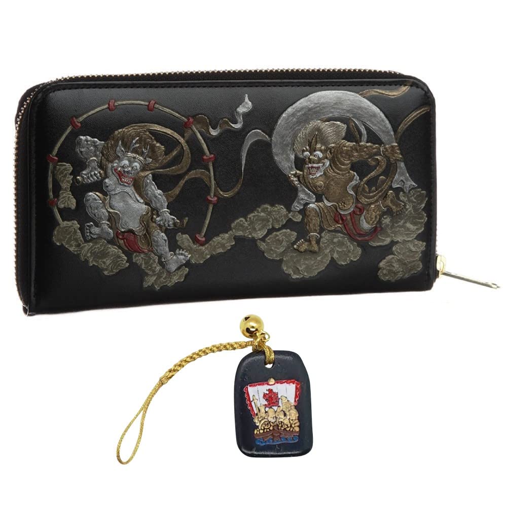 ラウンド財布 風神雷神 メンズ 黒 本革 和柄 日本製 金運 (福だるま木札) Amazon | 風神 雷神 メンズ ラウンド財布 本革 財布 和柄 和装