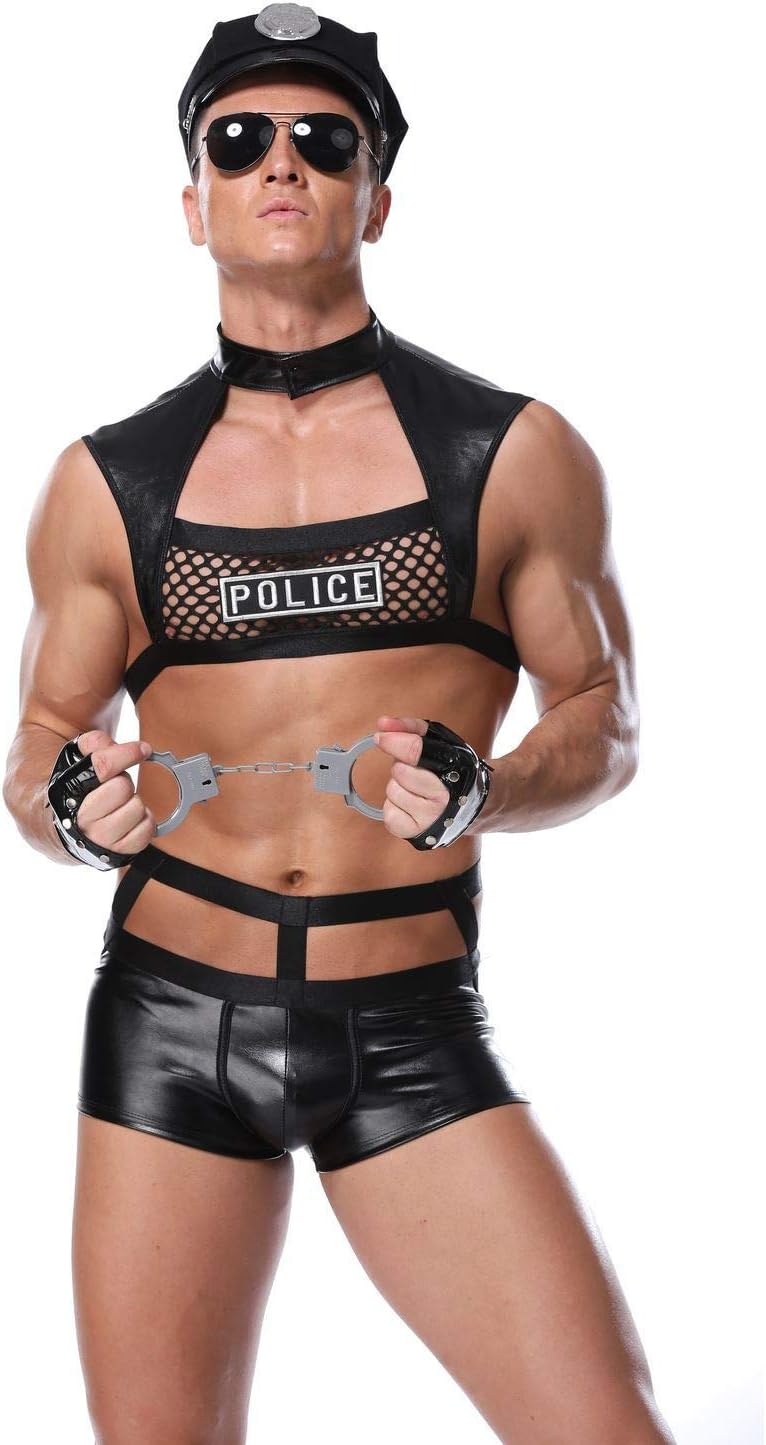 Men's Sexy Lingerie Suit Costume Outfit Pary Nightclubs Police Role Playing Couples Underwear Uniform Masquerade Black
