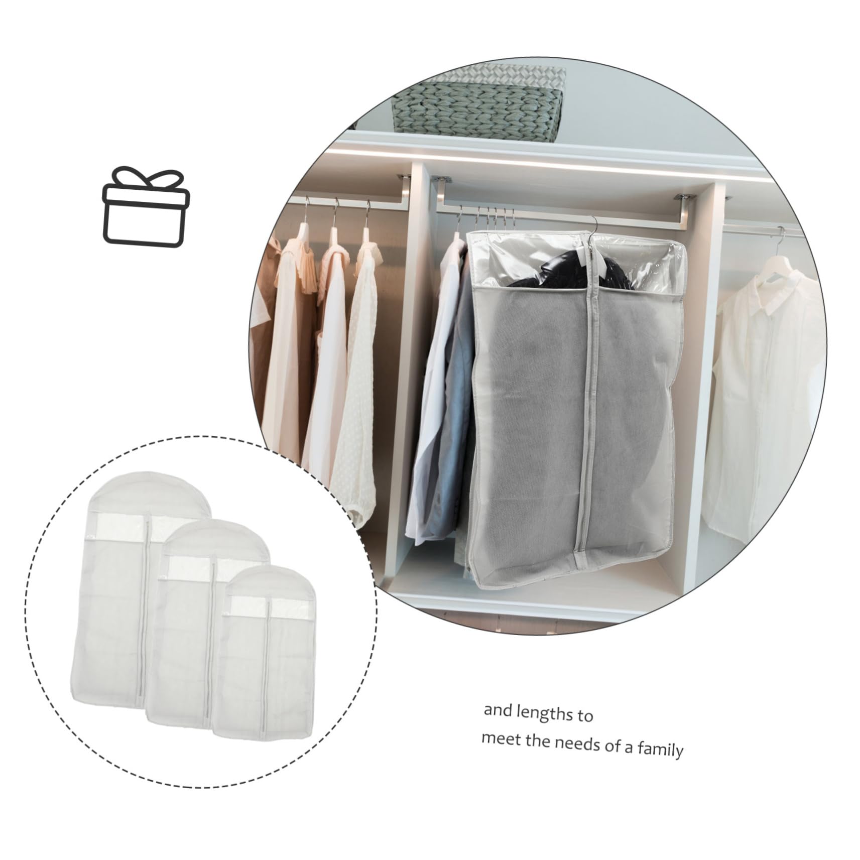 Borsa Porta Abiti con Cerniera 3 Pezzi Non Tessuto | Finestra in Pvc Trasparente, Traspirante e Riutilizzabile, per Guardaroba e Viaggio di Lavoro