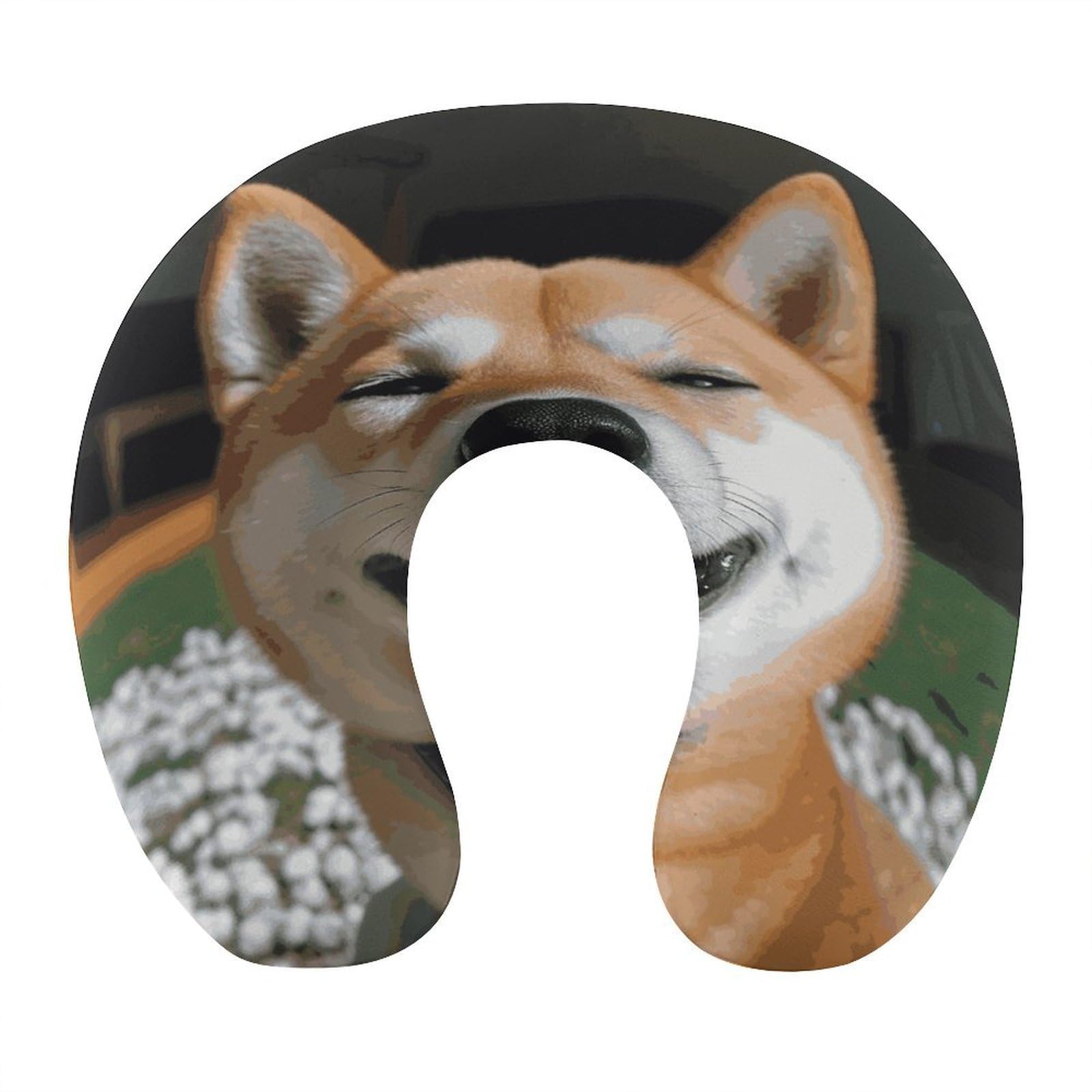Adfgyerh Style Shiba Inu Smile Tongue Out U-Shaped Pillow，Memory Foam Pillow Core，Cushion ，Provide Neck Support ，Travel Pillow，Suitable For Airplanes, Cars, Homes, And Offices.