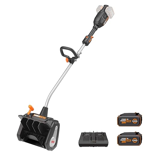 WORX Nitro 40V 12'' Cordless Snow Shovel, Electric Snow Thrower for 4-Car Driveway, Snow Removal with Brushless Motor & 2 Speed Control, 2 × 4.0 Ah Batteries and Charger Included, WG460