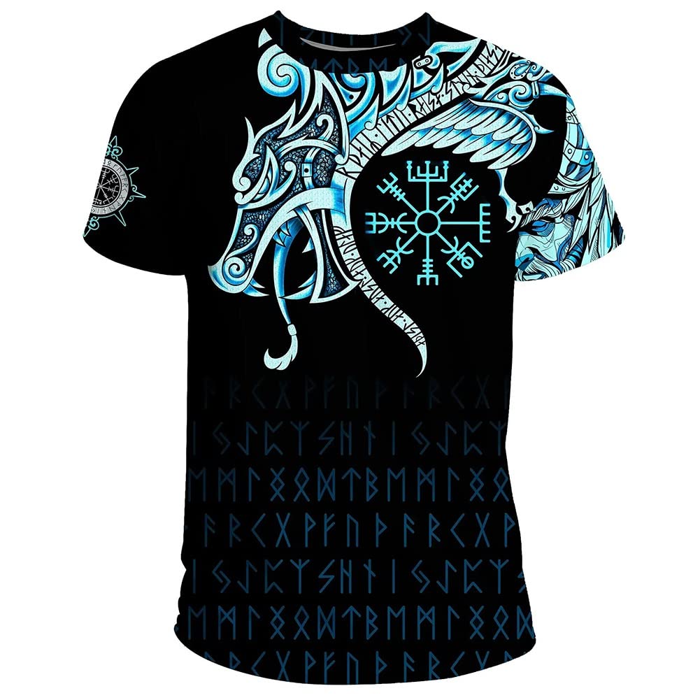 Nordic Viking Odin Celtic Dragon T-Shirts, Norse Myth Rune Compass Tattoo 3D Printed Harajuku Short Sleeve