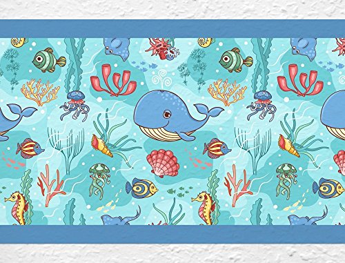 I-love-Wandtattoo Cenefa Autoadhesivo para niños Mundo Submarino delfín Dormitorio Infantil Decor