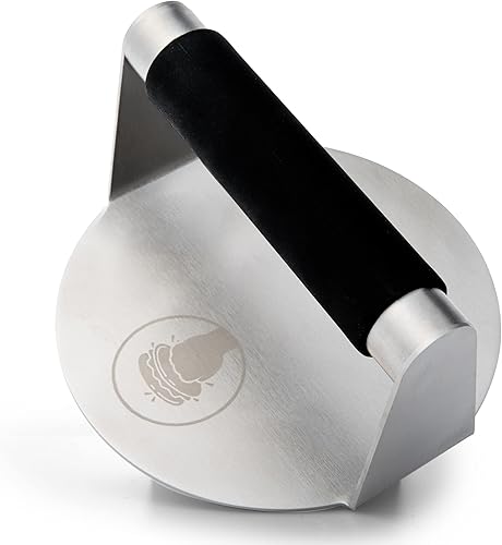 Prensa de hamburguesa de acero inoxidable con mango a prueba de calor, 5.5 pulgadas, fácil de limpiar, hamburguesas perfectas cada vez