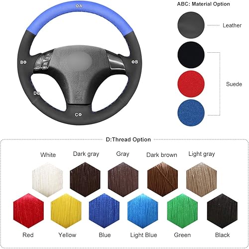 Miniatura 6 de MEWANT Funda negra personalizada de cuero genuino para volante de automóvil Mazda 3 2004-2009  Mazda 5 2006-2010  Mazda 6 2003-2008  Mazda MPV