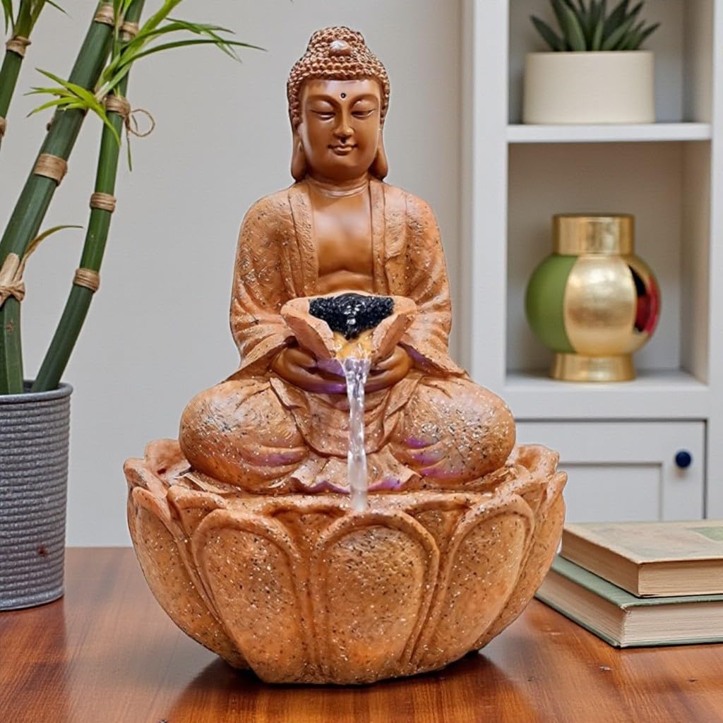 Ani Divine Premium Buddha Water Fountain with Flowing Water 15 Inch Big Showpiece for Living Room, Office, Meditation Room, Luxury Gifting-image-48