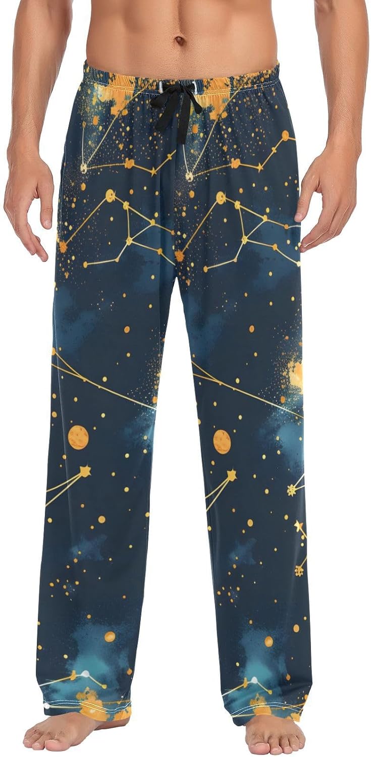 ALAZA Constellation Starry Sky Men's Sleepwear Mens Pajama Pants Bottoms with Pockets, S