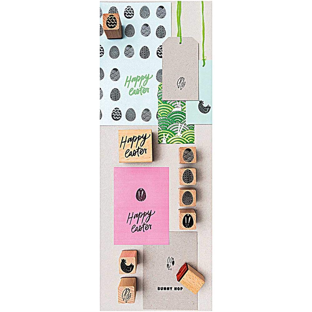 Rico Design Stempel-Set Geburtstag – 9 Holzstempel Mit Stempelkissen, Motivgrößen 2x2 Bis 4x4 Cm – Für Karten & Bastelprojekte