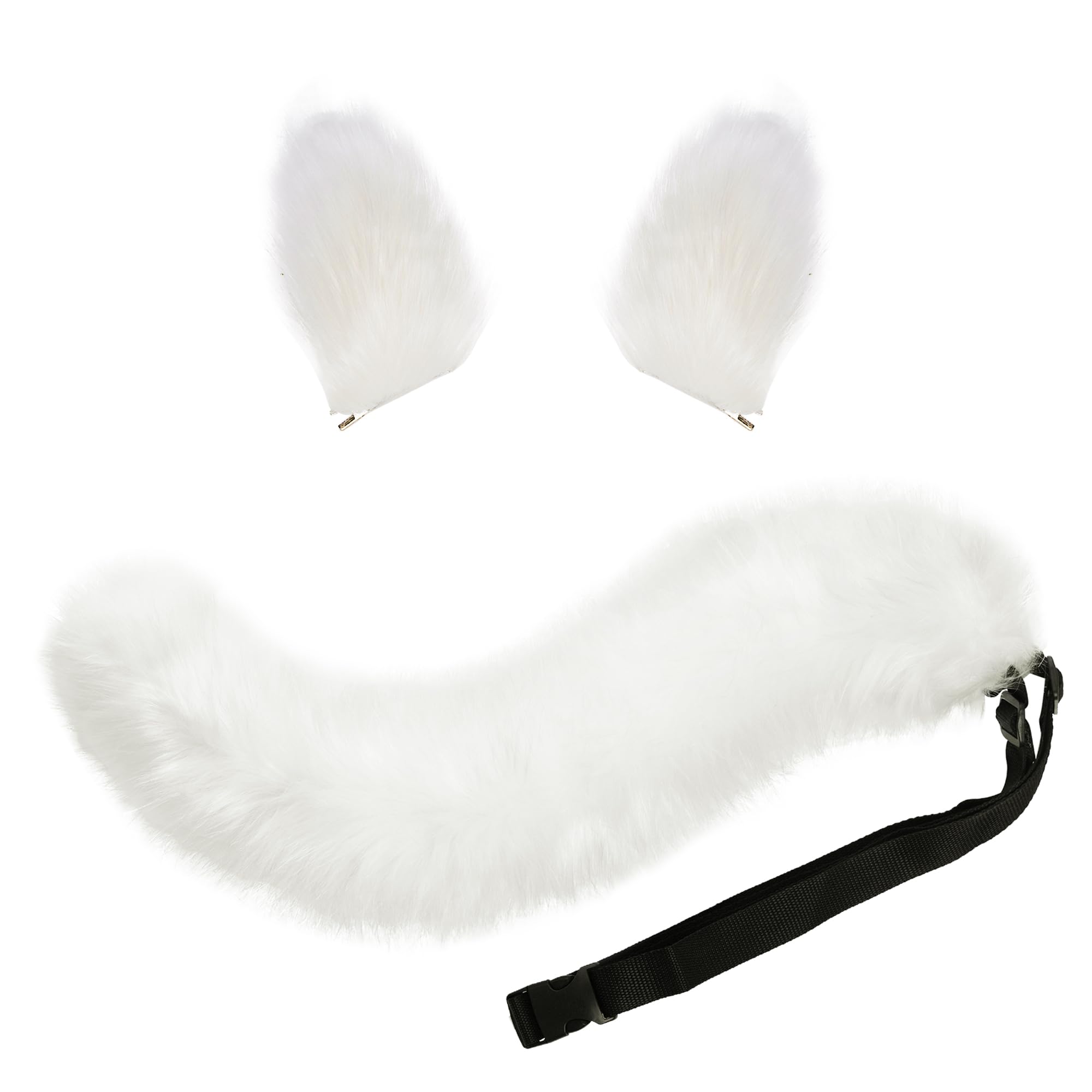 Baotongle Cosplay Animal Ears & Tail Set - Handmade Fox Wolf Ears & Tail Halloween Costume - White, One Size