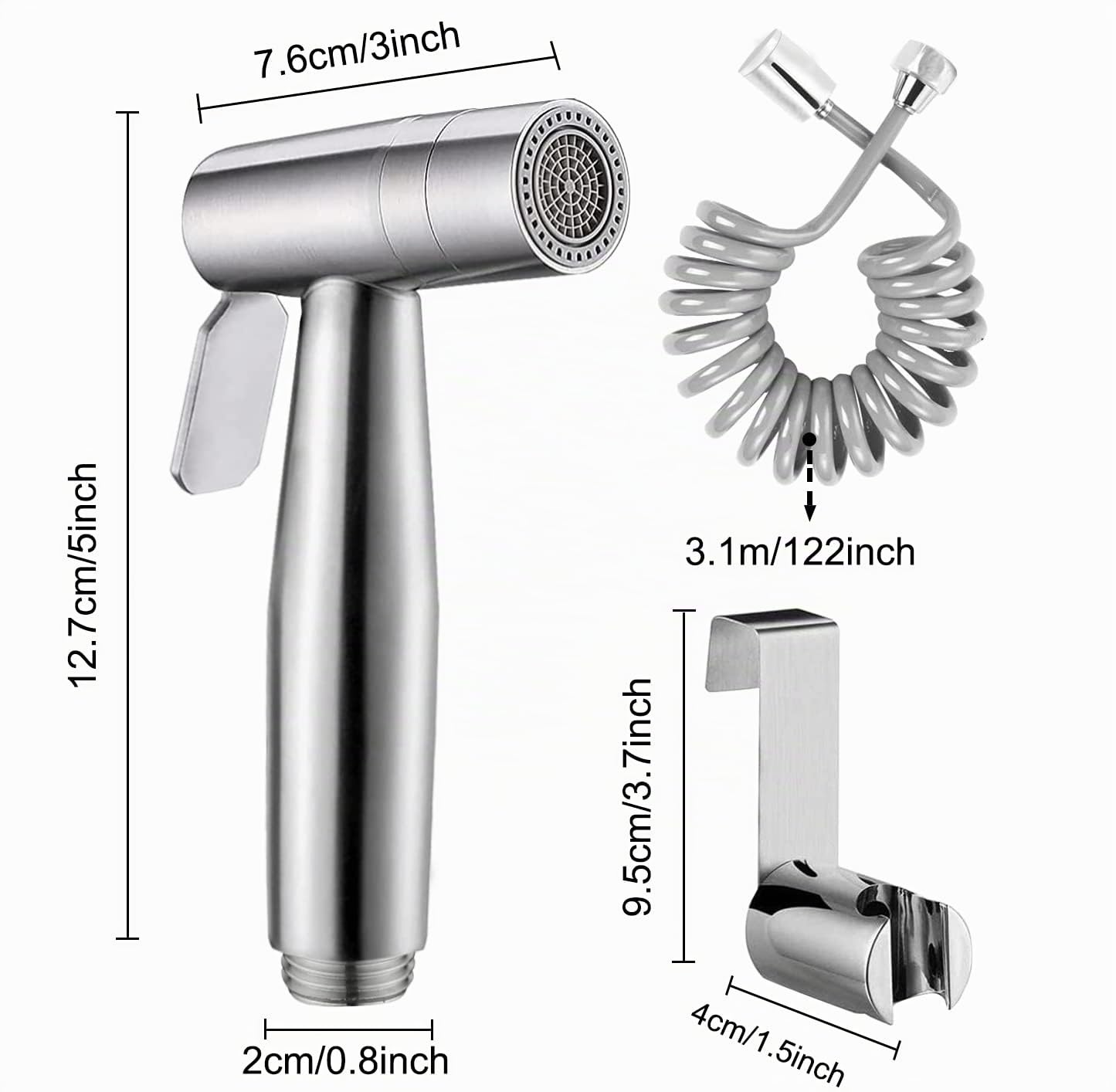 Bidet Portatile Kit Doccetta -Spruzzatore bidet per WC con doppia modalità,Bidet Acciaio Inossidabile Doccetta per Bidet Tubo Doccia 3,1m e Supporto Doccetta