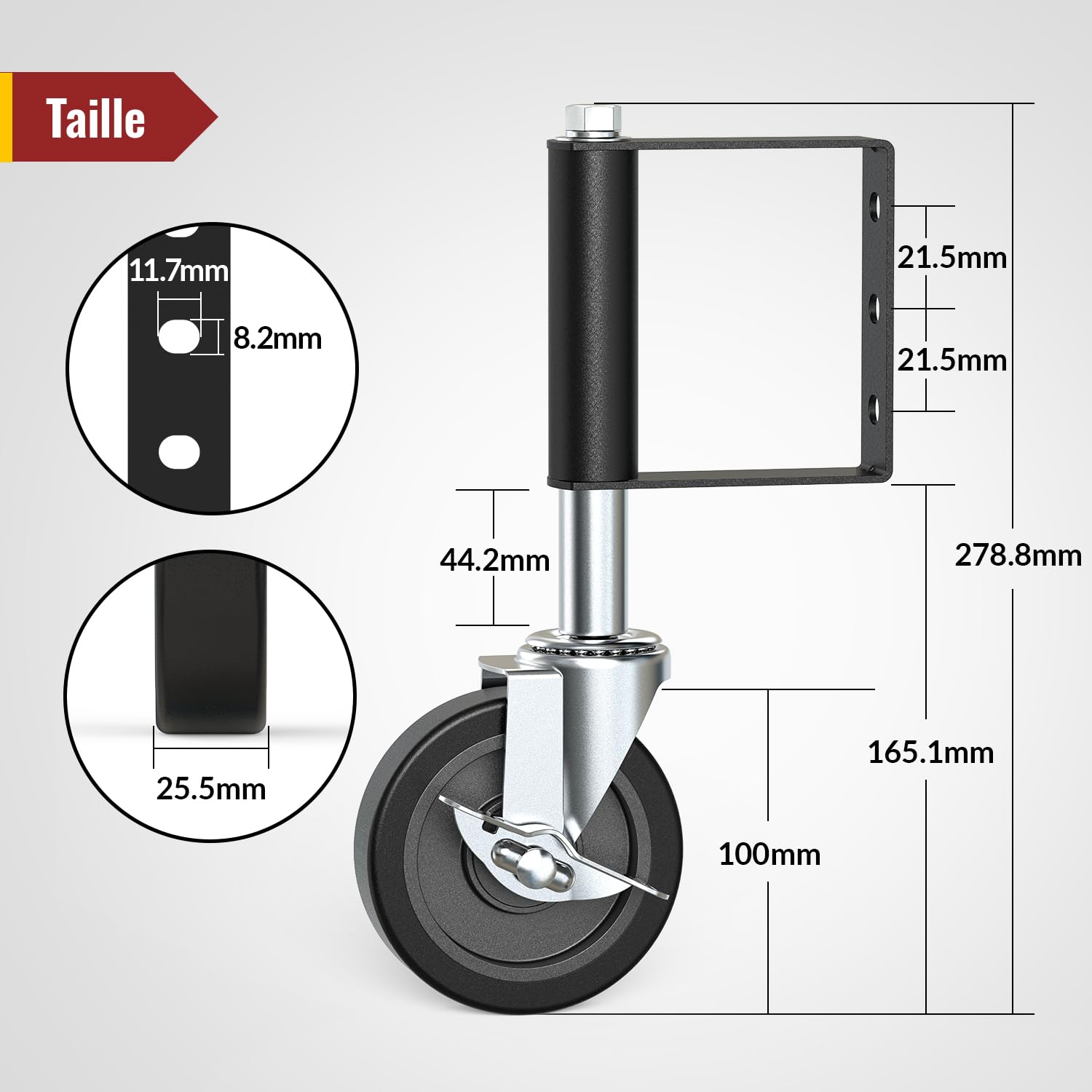 HOLKIE Roue de Portail Robuste 100mm Roulettes à Ressort Roulettes Pivotantes Roue de Portail pour Bois et Clôture Capacité 100 Kg (Noir)