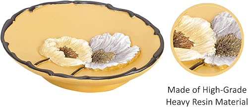 Vista 6 de Zahari Home Juego de 4 piezas de accesorios de baño Poppy Fields amarillos con dispensador de jabón de manos, vaso, soporte para cepillo de dientes