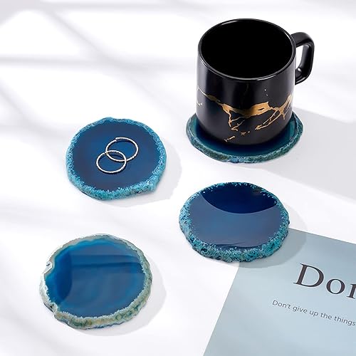 Miniatura 6 de BENECREAT 4 posavasos pequeños de ágata azul, 2.4-3 pulgadas, redondos, teñidos, de ágata, para bebidas, posavasos de piedra para decoración de mesa