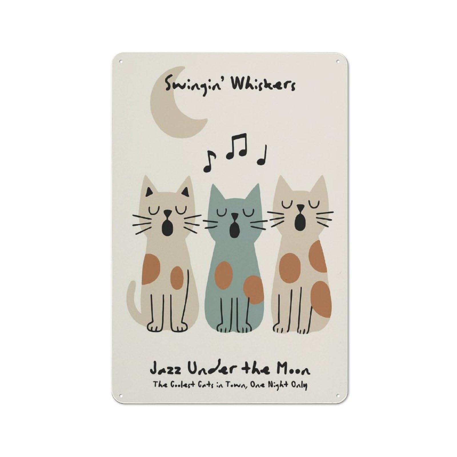 Junmoney Style-2 Decorative Metal Sign With Swinginwhiskers Jazz Cats Design 30X20cm, Cosy Cafe Wall Decor For Kitchen, Cafe, Pantry Or Dining Room