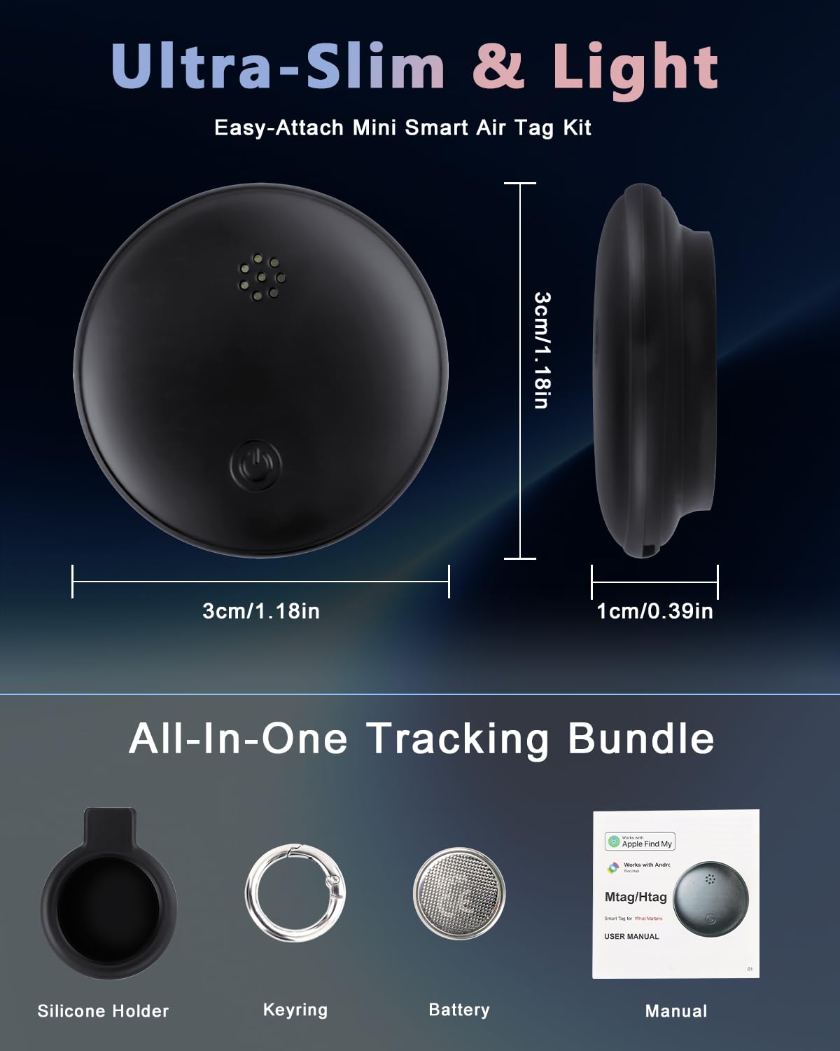 Dual System Bluetooth Tracker per iOS e Android: Smart Tag Confezione da 4 - Compatibile con Apple Find My (iOS) e Google Find Hub (Android) per chiavi, bagagli, portafogli, veicoli - Localizzatore