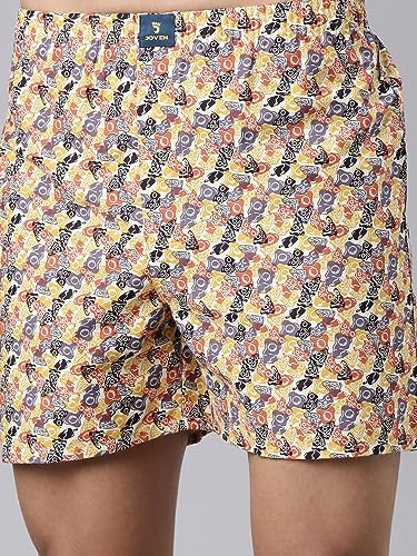 Image of JOVEN Men Beige, Blue and Grey Printed Compact Cotton Regular Fit Boxer Shorts Pack of 3