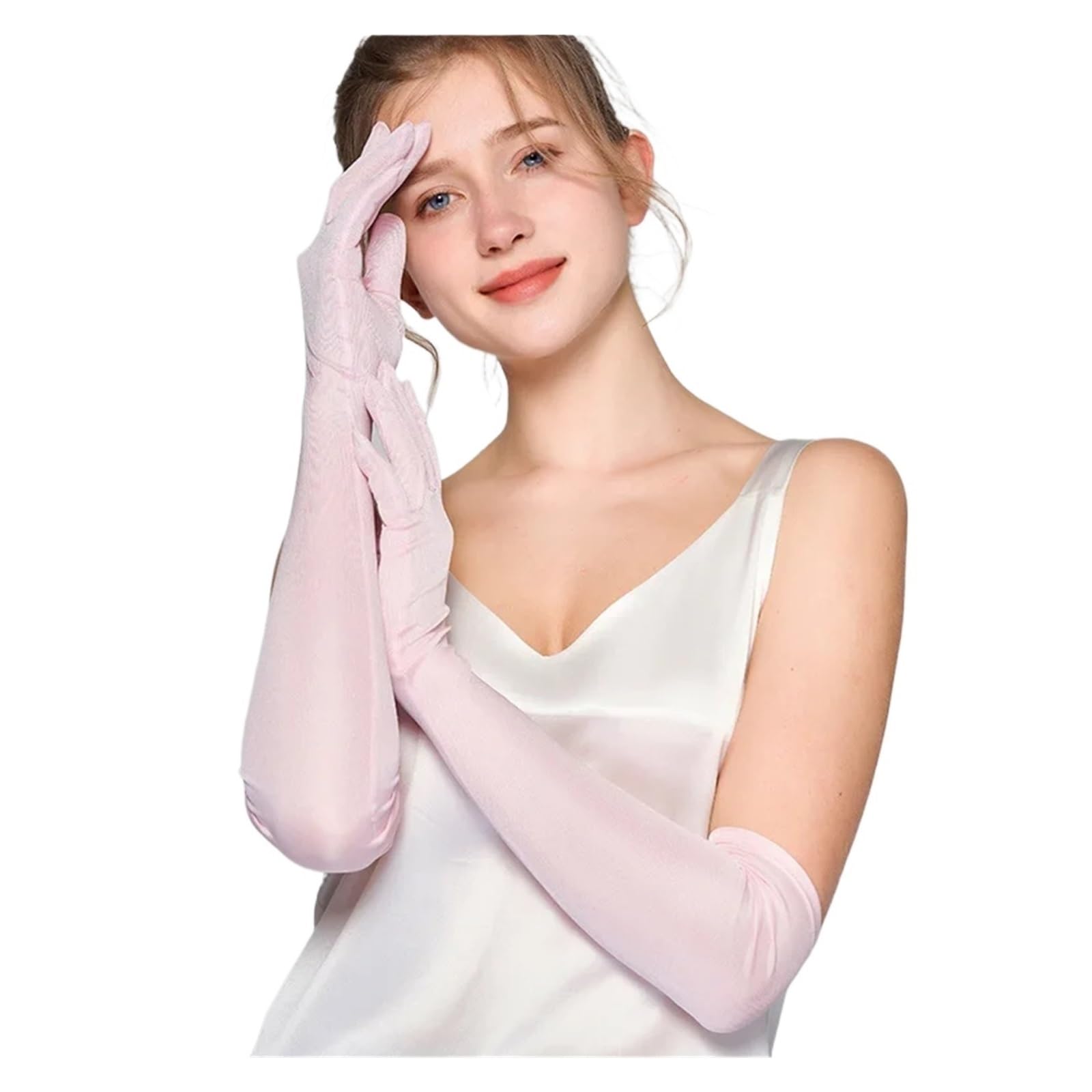 Sonnenschutz-äRmel Seide Lange Zinn Sonnenschutz Ärmel Elastizität Sonnenschutz Ärmel Solide Glatte Weiche Atmungsaktiv Zum Schutz Vor Der Sonne(Pink)