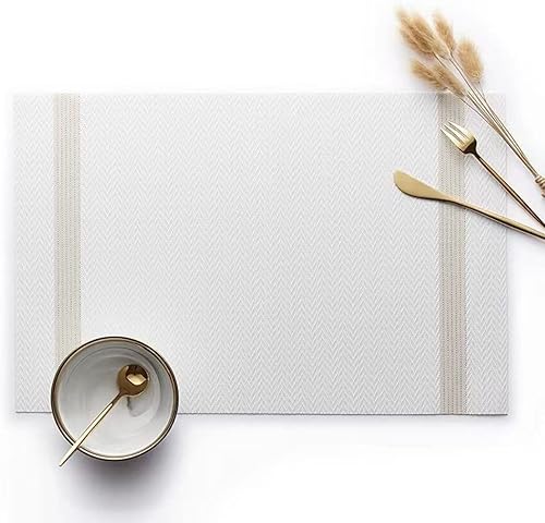 Miniatura 46 de PIGCHCY Juego de 6 manteles individuales beige de vinilo PVC duraderos para mesa de comedor, manteles individuales resistentes al calor, Beige -