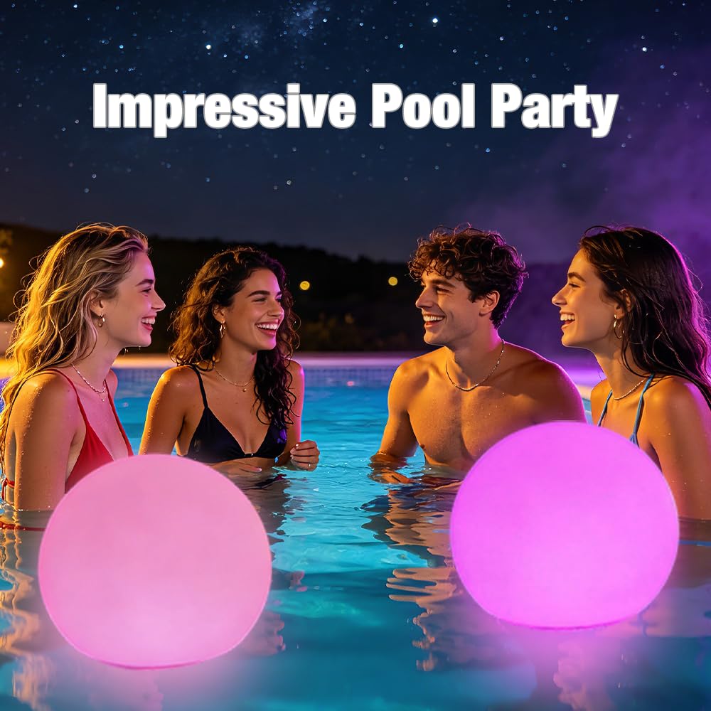 Luces Flotantes Piscina, 2 Piezas Luces Piscina Flotantes, Luce flotantes Inflables con Control Remoto, 16 RGB Bola De Luz Led para piscina, jardín, estanque y fiesta