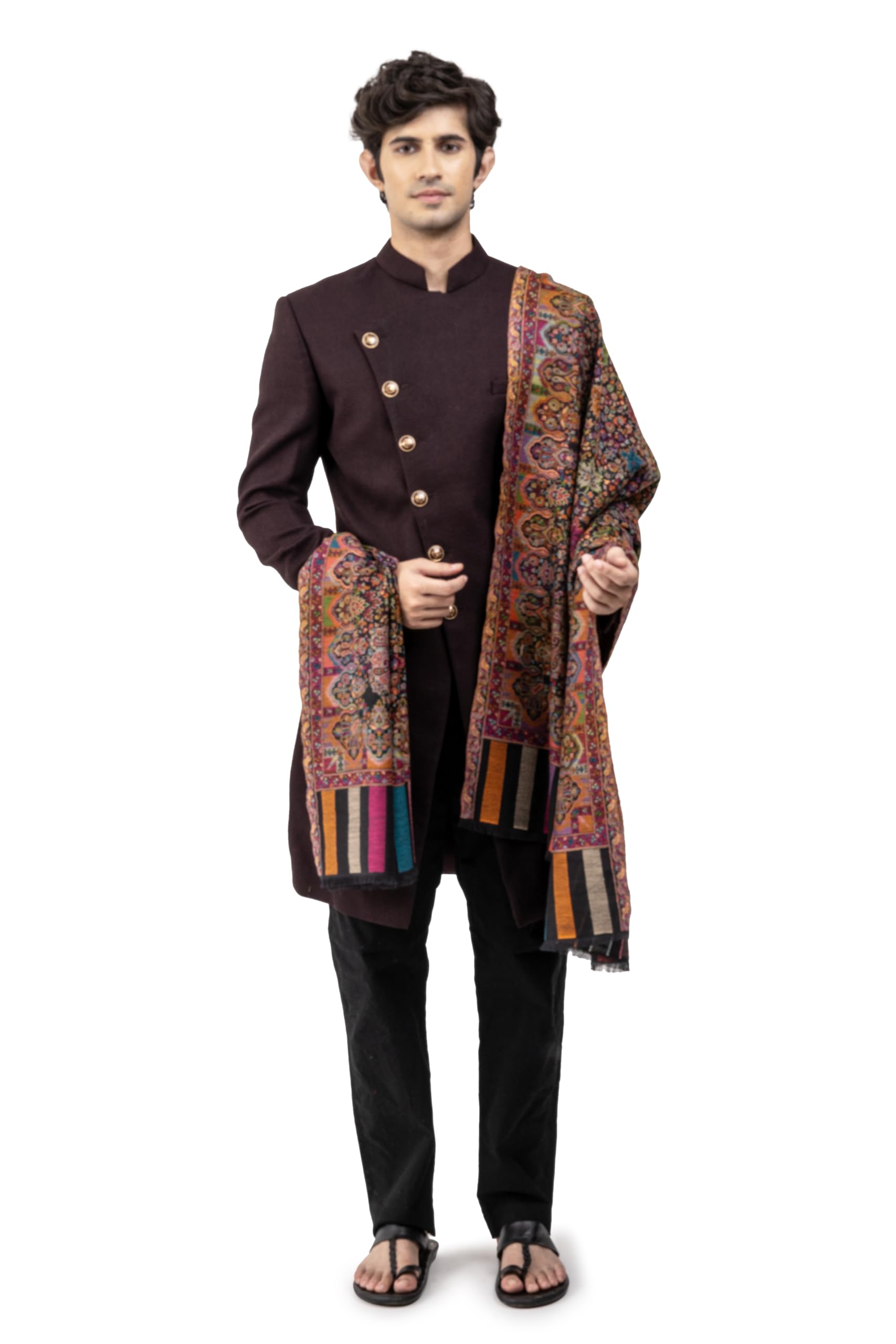 naureen Men Pashmina Blend Kani Shawl with Floral Motifs, Warm and Soft, 40x80 inch-picture-10