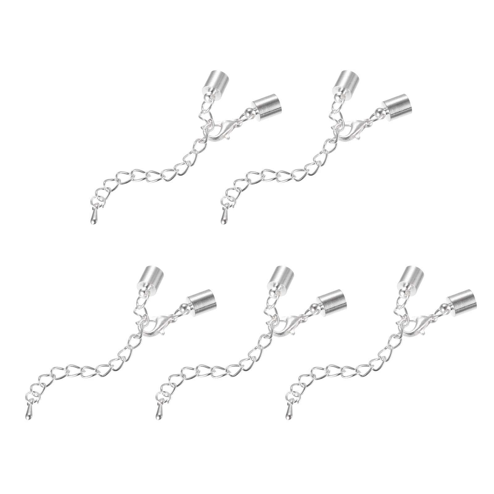 Embout de cordon en cuir 6mm uxcell avec fermoir chaîne d'extension finition argentée