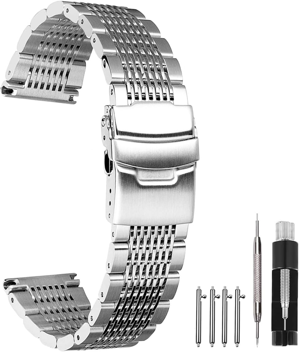 Kai Tian 18mm 20mm 22mm 24mm Stainless Steel Mesh Watch Band, Quick Release Elite Watch Braceltes with Butterfly Buckle Replacement Strap For Men Women