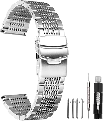 Kai Tian 18mm 20mm 22mm 24mm Stainless Steel Mesh Watch Band, Quick Release Elite Watch Braceltes with Butterfly Buckle Replacement Strap For Men Women