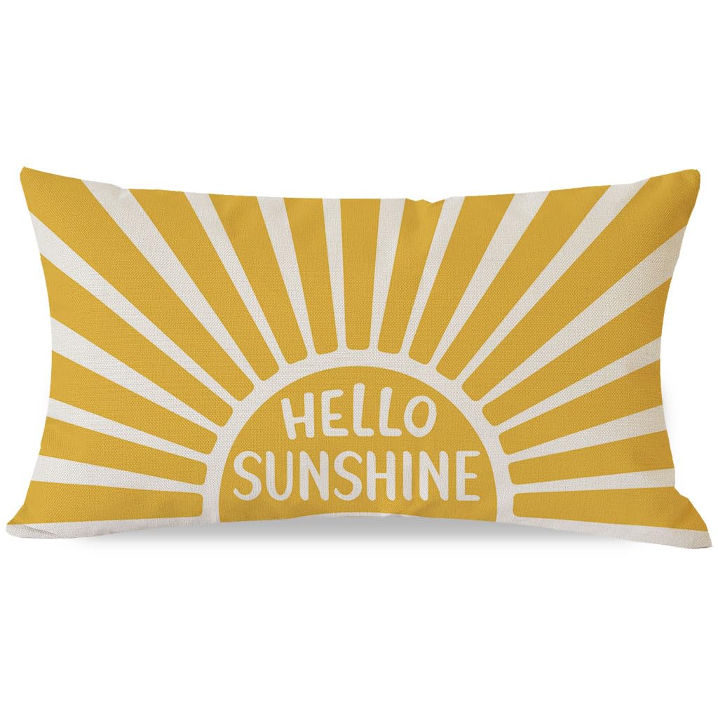 PANDICORN Hello Sunshine Sun Throw Pillow Cover 12x20 Inch Yellow Outdoor Spring Summer Boho Decorations Lumbar Decorative Cushion Case for Home
