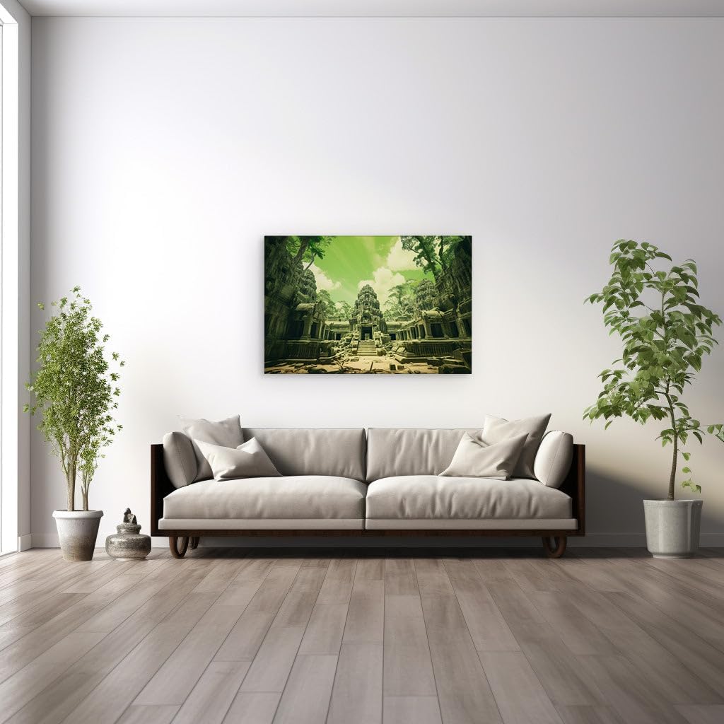 Canvas for Living room. Mysteries of the Forgotten Temple: An Ancient Edifice in the Heart of the Jungle, 27 x 18 inch Canvas Wall Art - Religion And Spirituality - Modern Home Decor