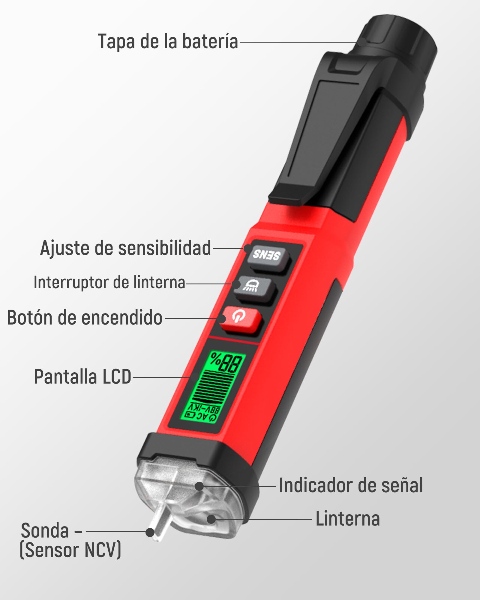 KAIWEETS Detector de Voltaje NCV, Probador de Voltaje 12-1000V / 70-1000V AC con Pantalla LCD, Indicador de Señal, Alarma Sonora y Linterna LED, Buscapolos Eléctrico Certificado ETL CAT IV