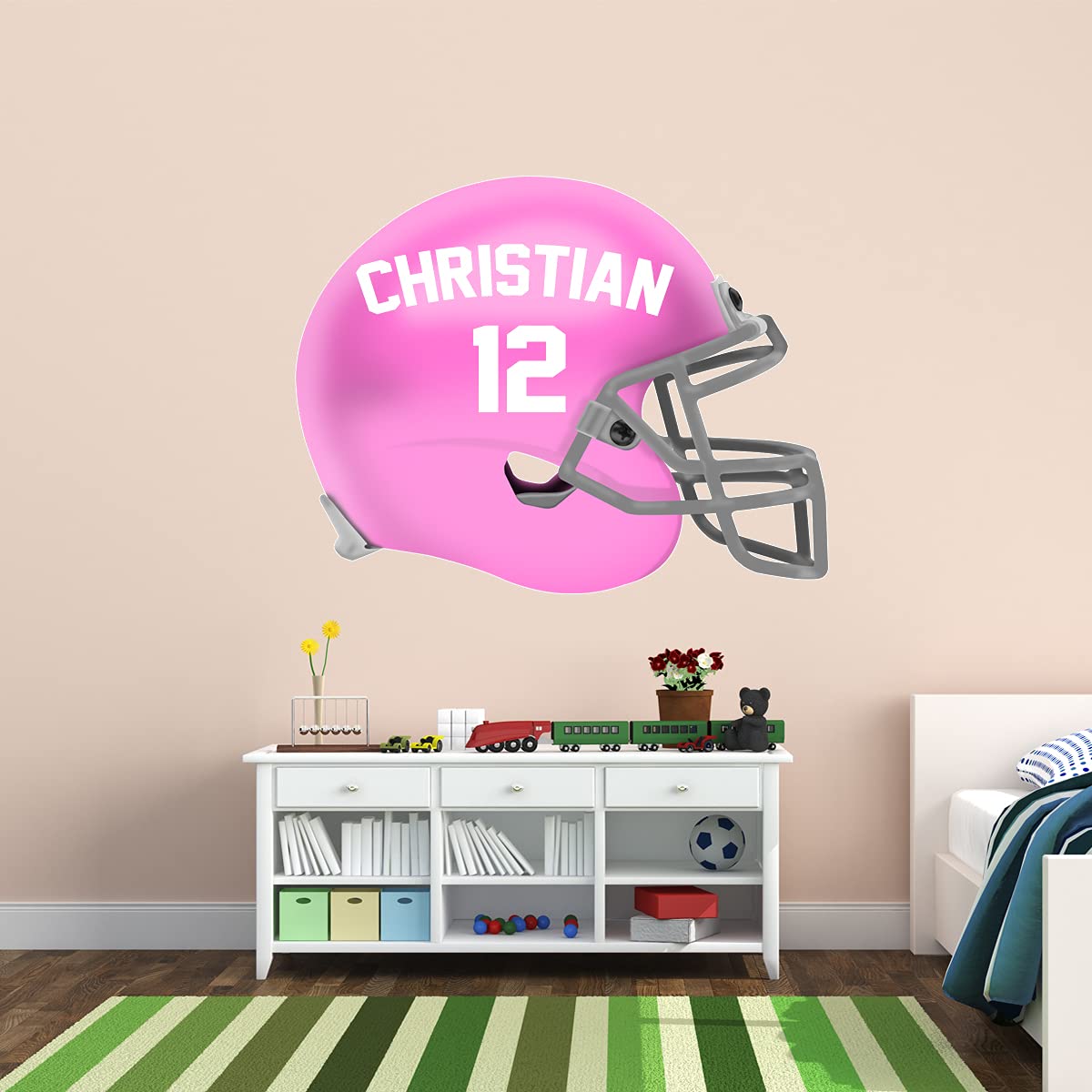 VWAQ Personalized Name Football Helmet Wall Decal - Sports Peel and Stick Decor