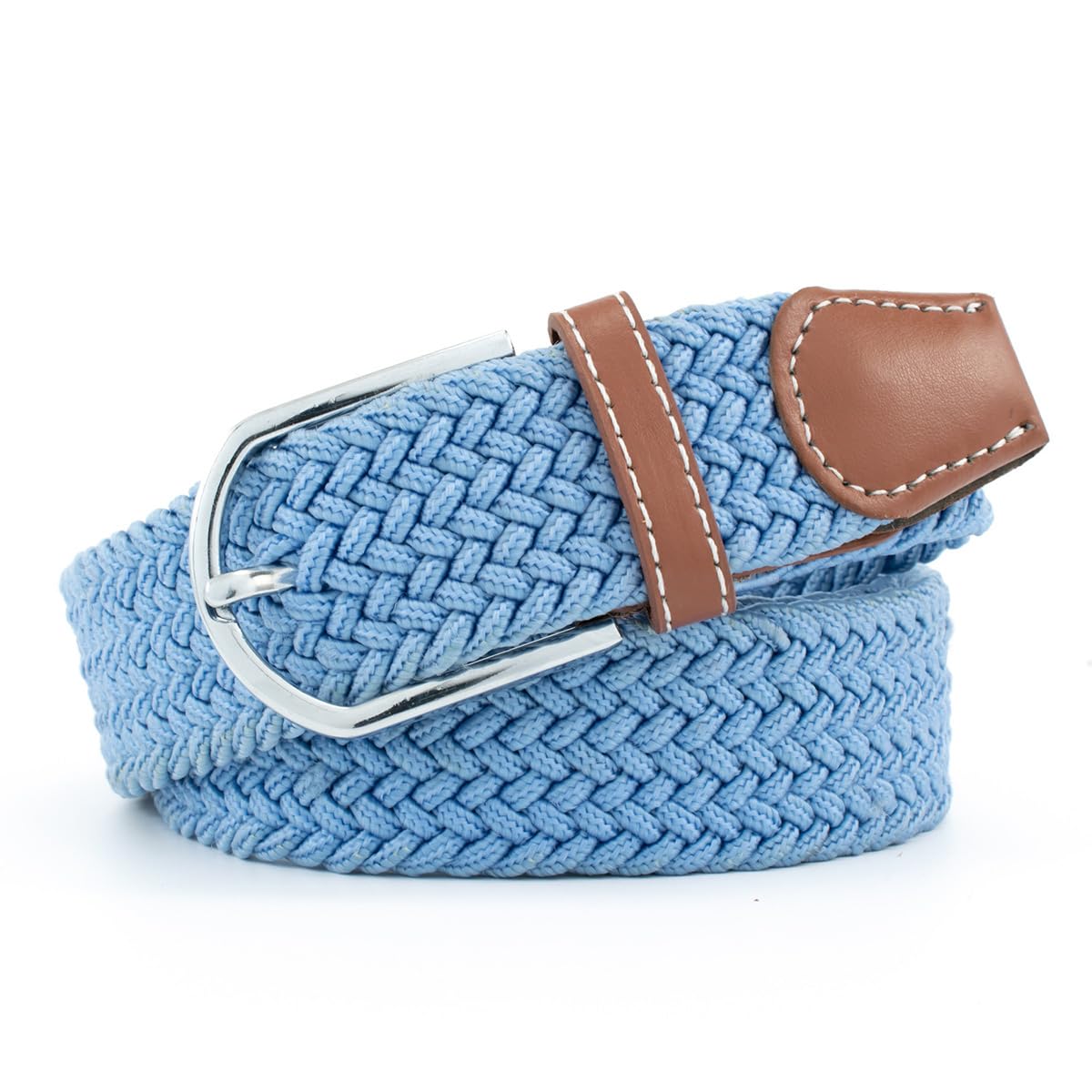 Elastic Braided Belt for Men Women - Stretch Woven Casual Belt with Rounded Metal Buckle