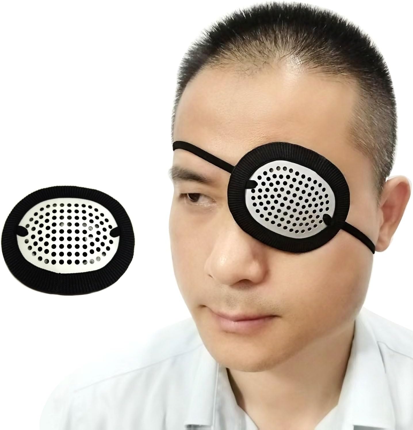 Aluminum Eye Shield for Cataract Surgery,Medical Eye Patch for Adult After Surgery, Metal Protective Breathable Shields with Extended Elastic Strap and Cloth Covering (Black)