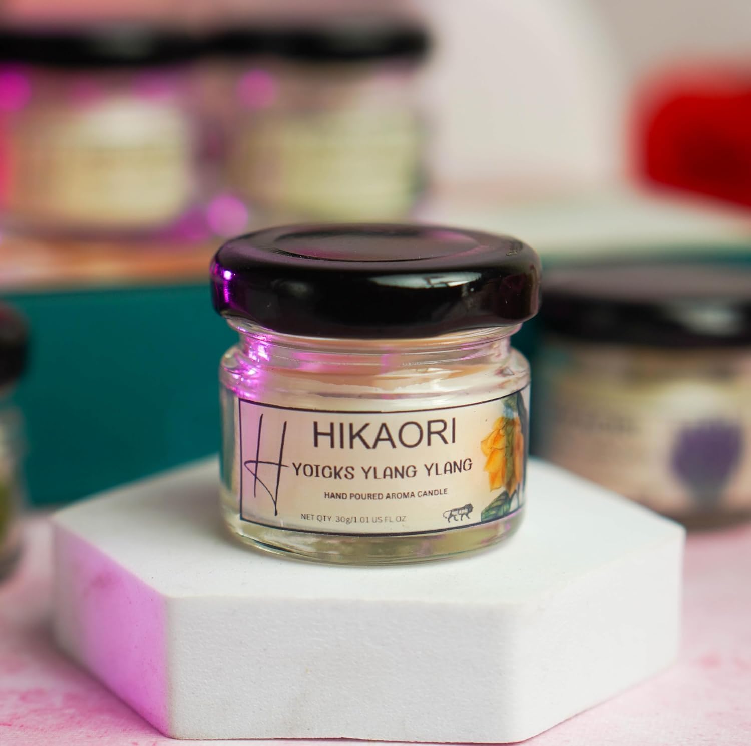 Hikaori Scented Candles Fragrance Jar Candle Set Soy Wax 30gm Pillar Candles Luxury Aroma Therapy Votive Jar Handcrafted | Smoke-Free | for Home Decor Gift Set (Yoicks Ylang Ylang, Pack of 2)